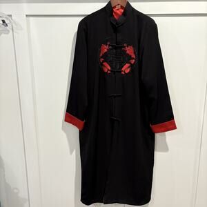 Dragon Embroidered Robe Mens XL Black Red Long Kimono Asian Costume Cosplay Gown
